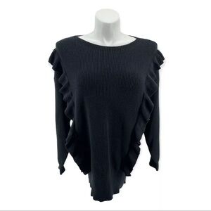 Express Knit Shirt Long Sleeve Black With Ruffle 100% Cotton Sz XS Oversized Fit